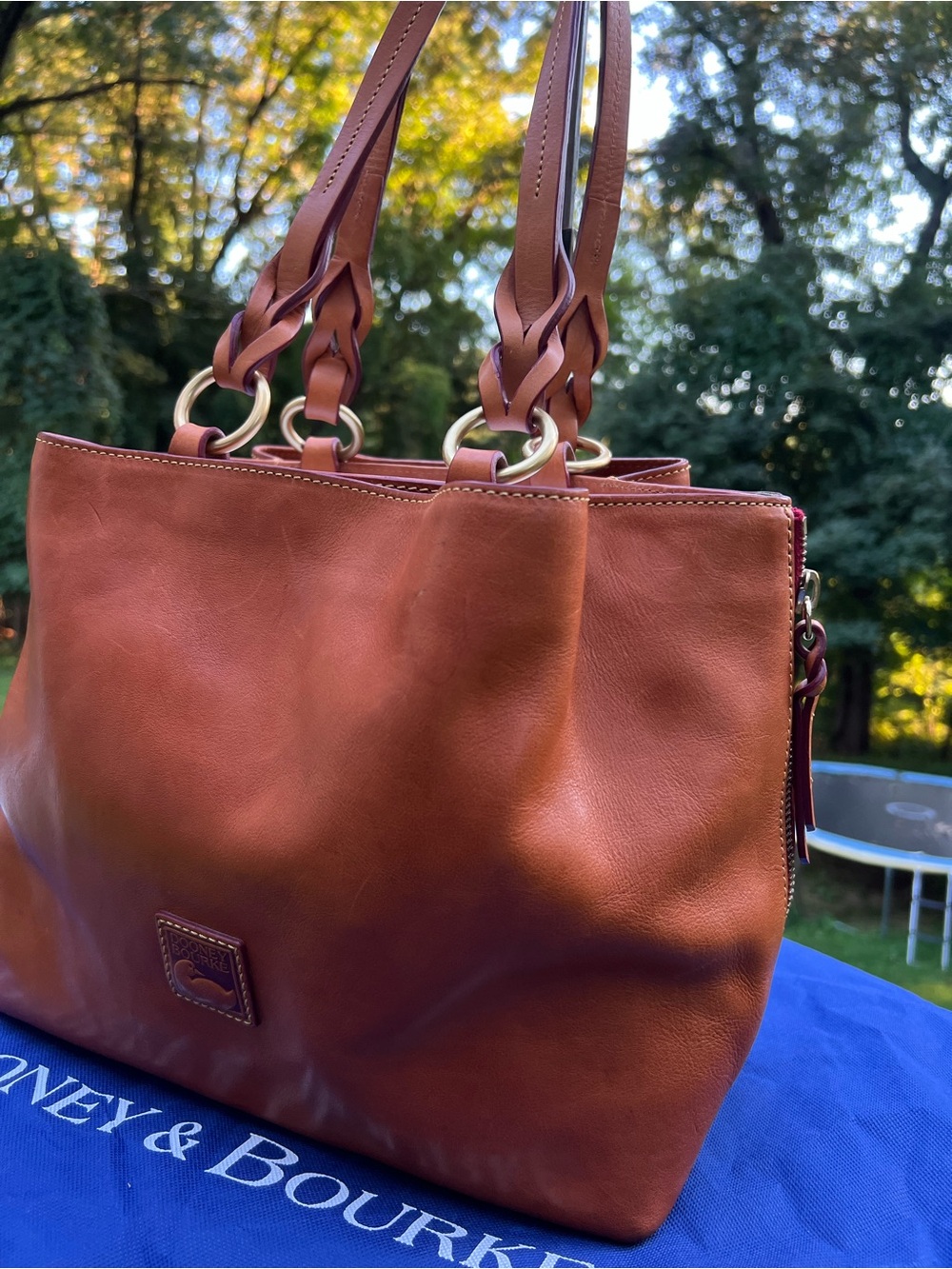 DOONEY & BOURKE LARGE VACCHETTA FLORENTINE LEATHER LARGE BARLOW SATCHEL / PURSE
